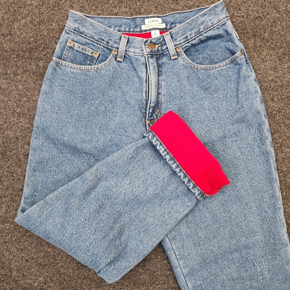 L.L. Bean Womens 6 Petite Fleece Lined Original Fit Relaxed Blue Jeans Winter